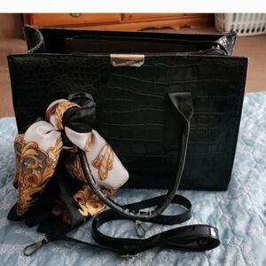 Black Faux Crocodile Bag